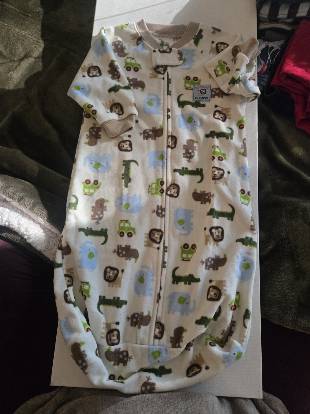 Neutral Animal Print Sleep Sack - Cream with Green & Blue Accents
